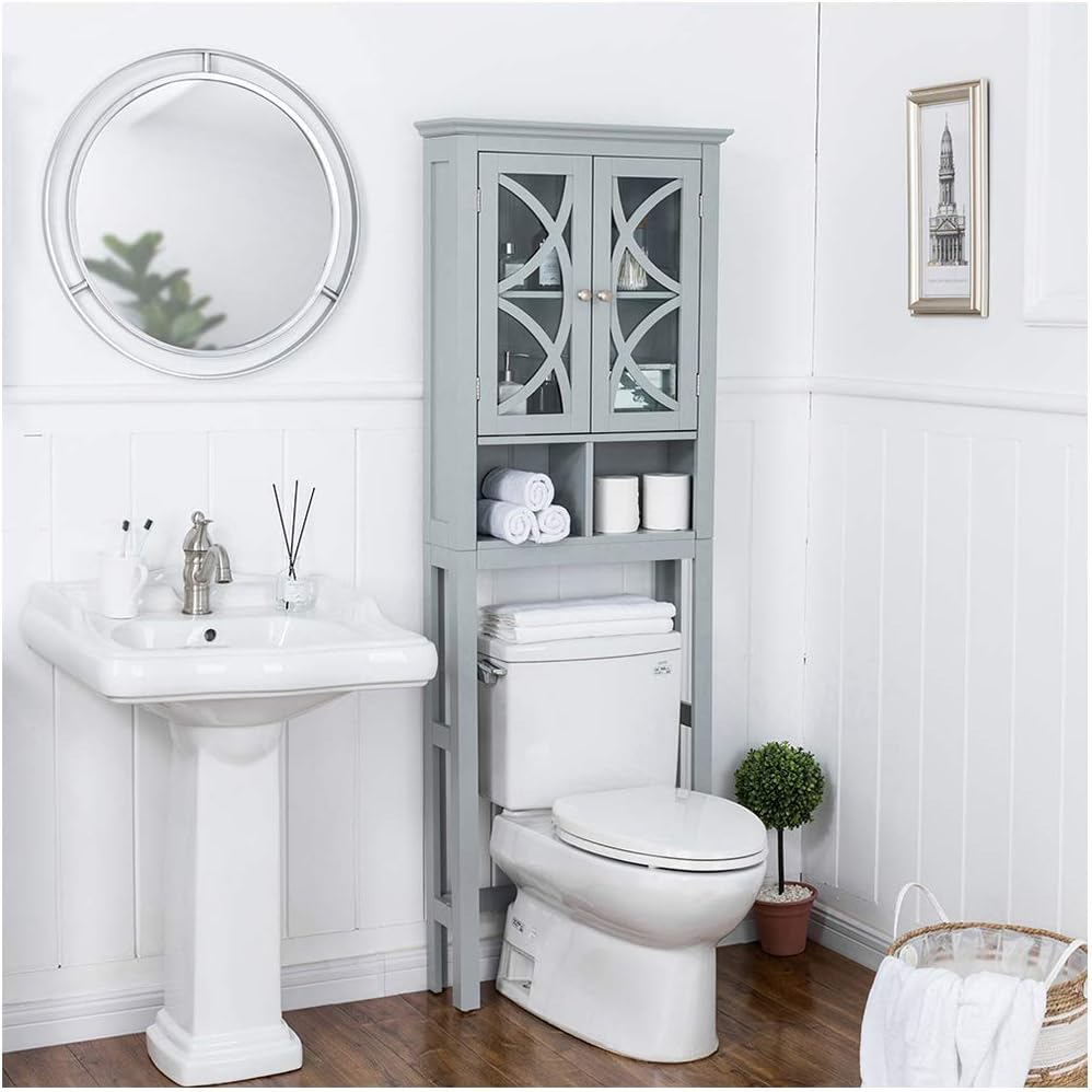 Grey Wooden Wall Storage Cabinet with Double Doors J15268