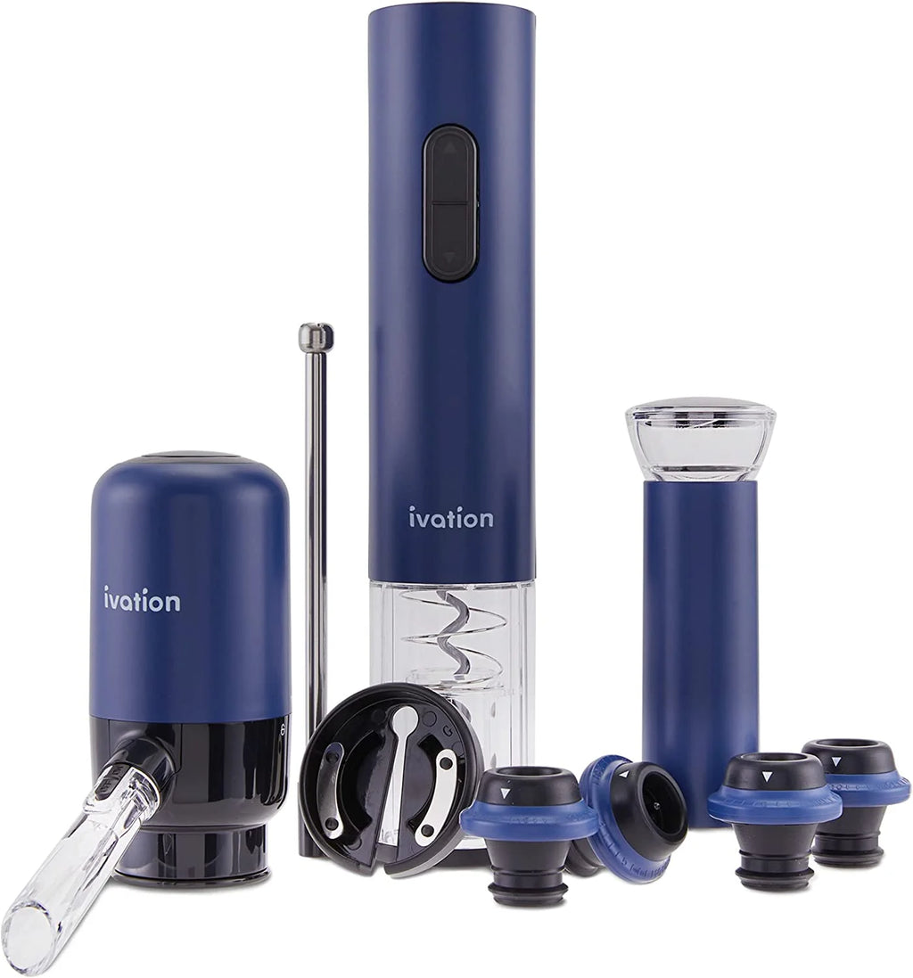 Wine Accessory Kit with Electric Bottle Opener, Aerator Dispenser, Preserver Pump, Cork Stoppers & Foil Cutter D1721