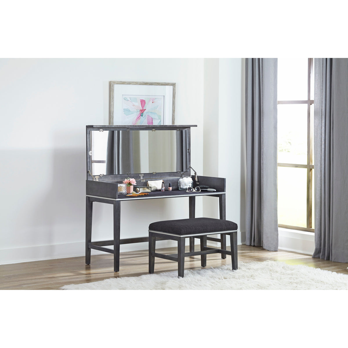 Slate Gray Vanity and Stool X9634