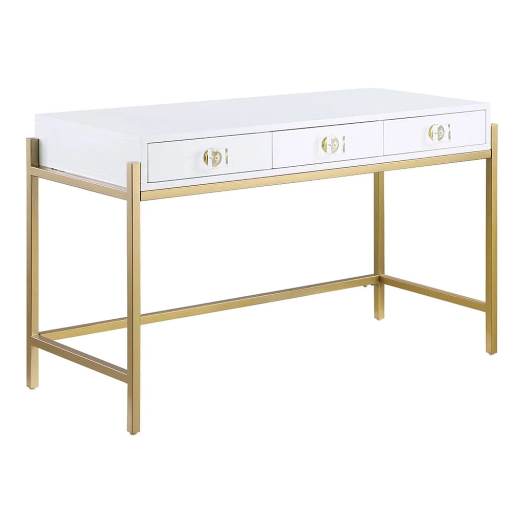 White Lacquered Computer Desk with Gold Frame K89901
