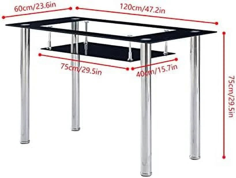 Rectangular Dining Table Chair Set with Glass Stainless Steel Legs E488