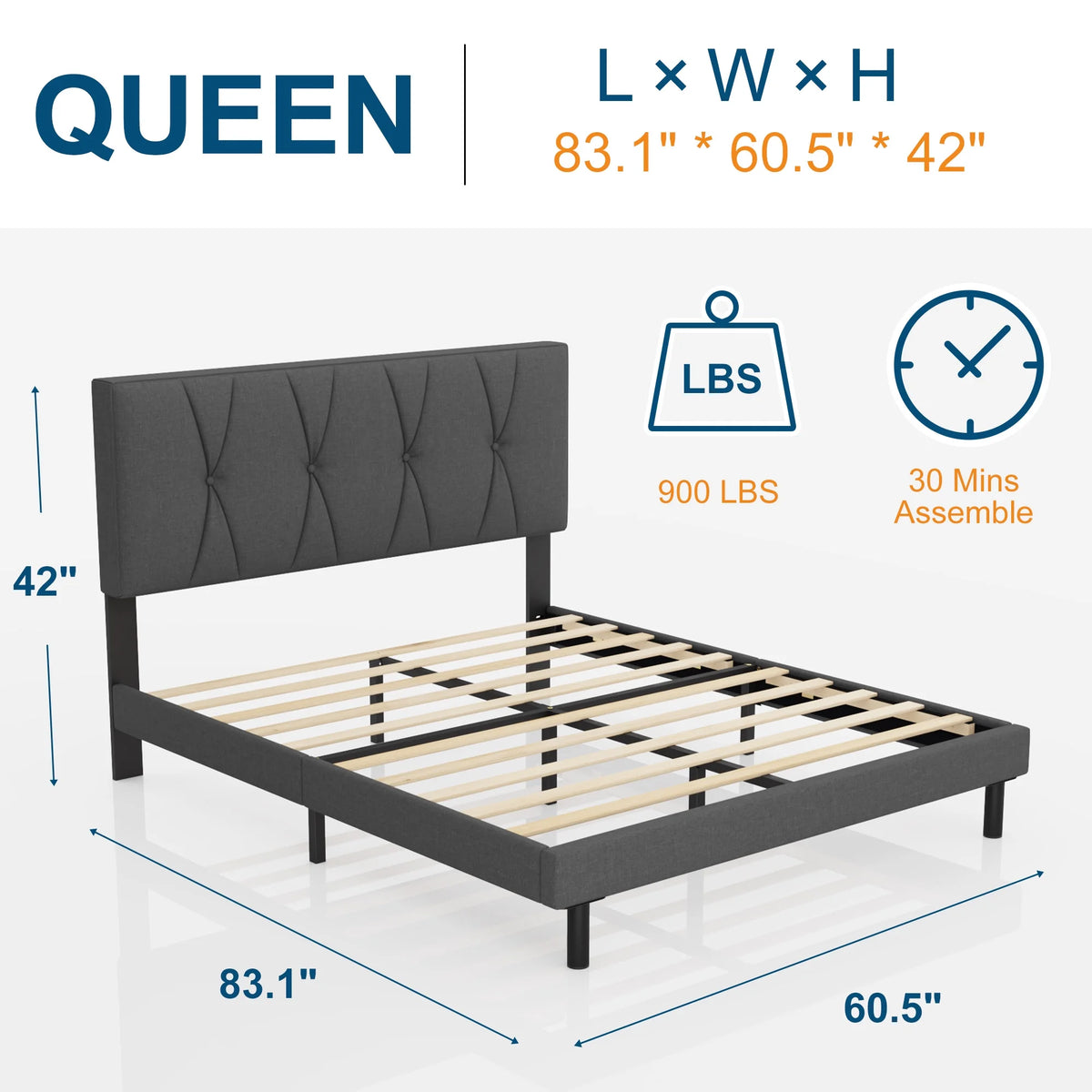 Queen Size Fabric Upholstered Platform Bed Frame I288575