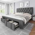 Queen Size Upholstered Platform Bed Frame with Storage Drawers L1826