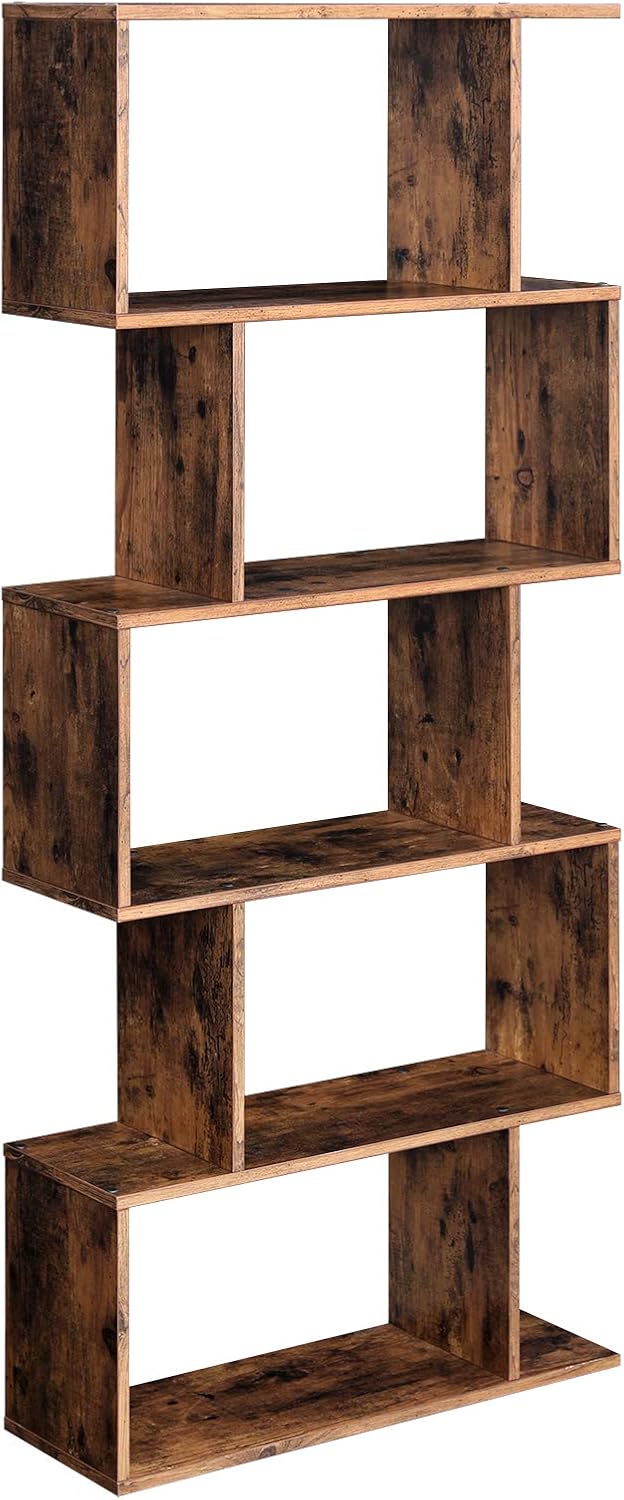 Rustic Brown 5-Tier Wooden Bookcase O495