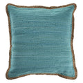 Navy Blue White Striped Jute Lumbar Throw Pillow U751851