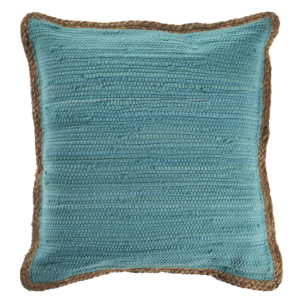 Navy Blue White Striped Jute Lumbar Throw Pillow U751851