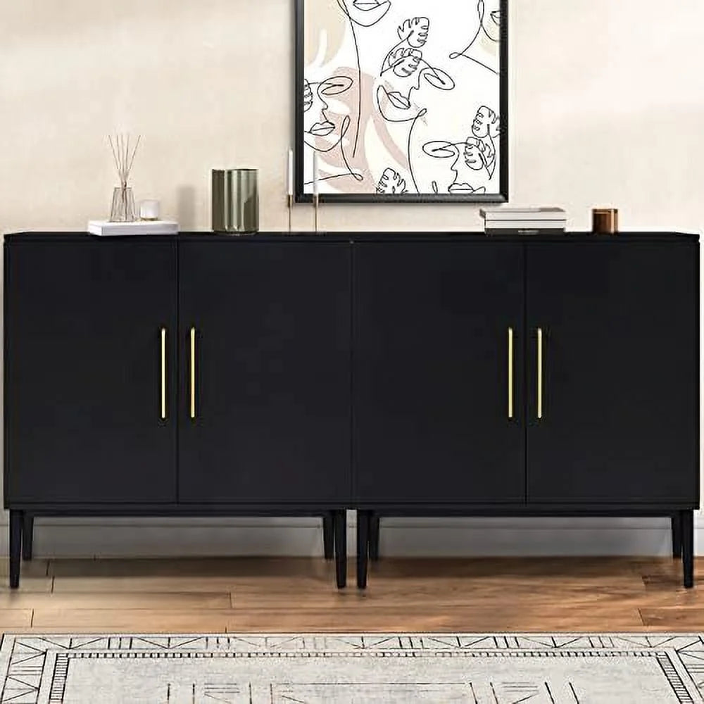 Set of 2 Black Wood Accent Cabinet with Doors E771250