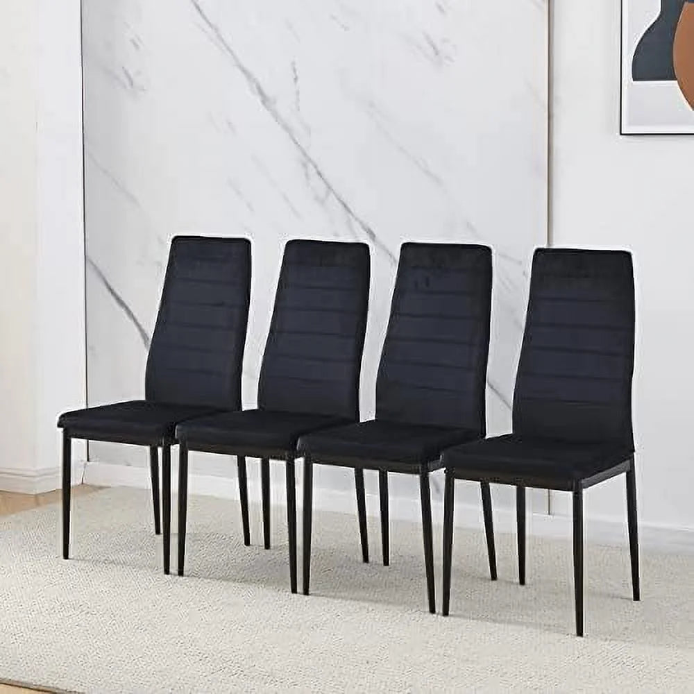 Rectangular Dining Table Chair Set with Glass Stainless Steel Legs E488