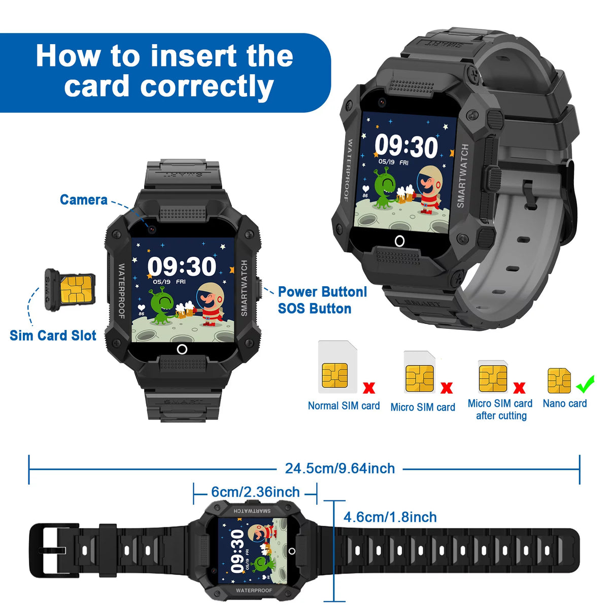 Black Kids Smart Watch with 4G SIM GPS D5433