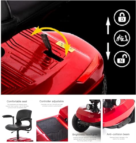 Red Foldable 4 Wheel Mobility Scooter 400 lbs 250W with Basket S386