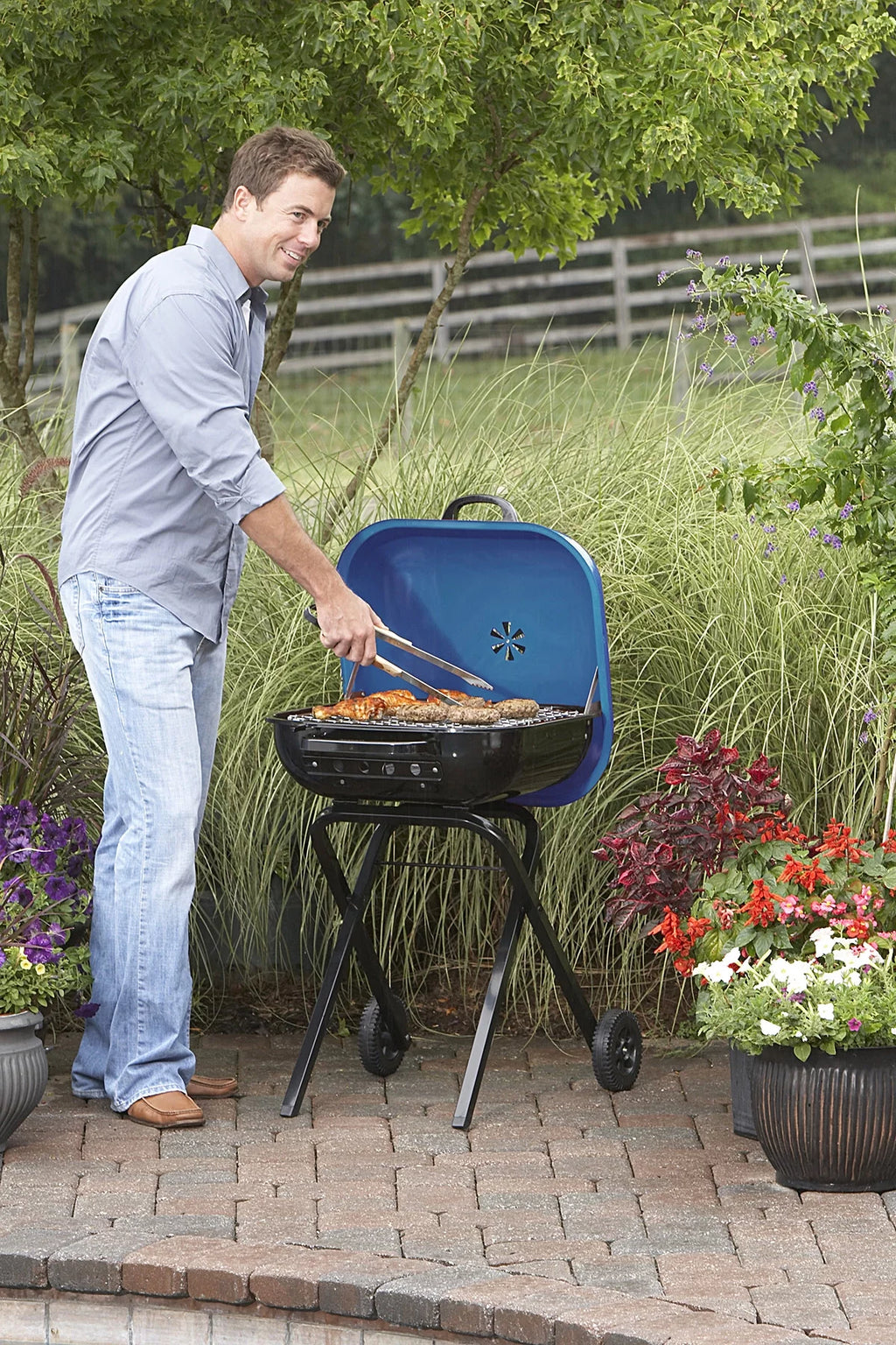 Portable Steel Charcoal Grill in Blue F8553