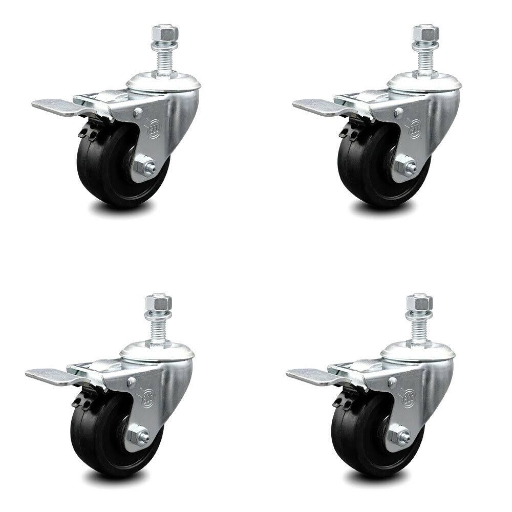 3.5 inch Soft Rubber Swivel Stem Caster Set with Total Lock Brake V271