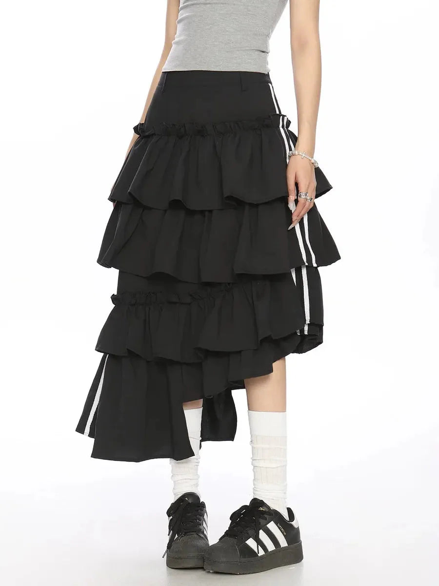 Striped Ruffle Irregular Midi Dress P985