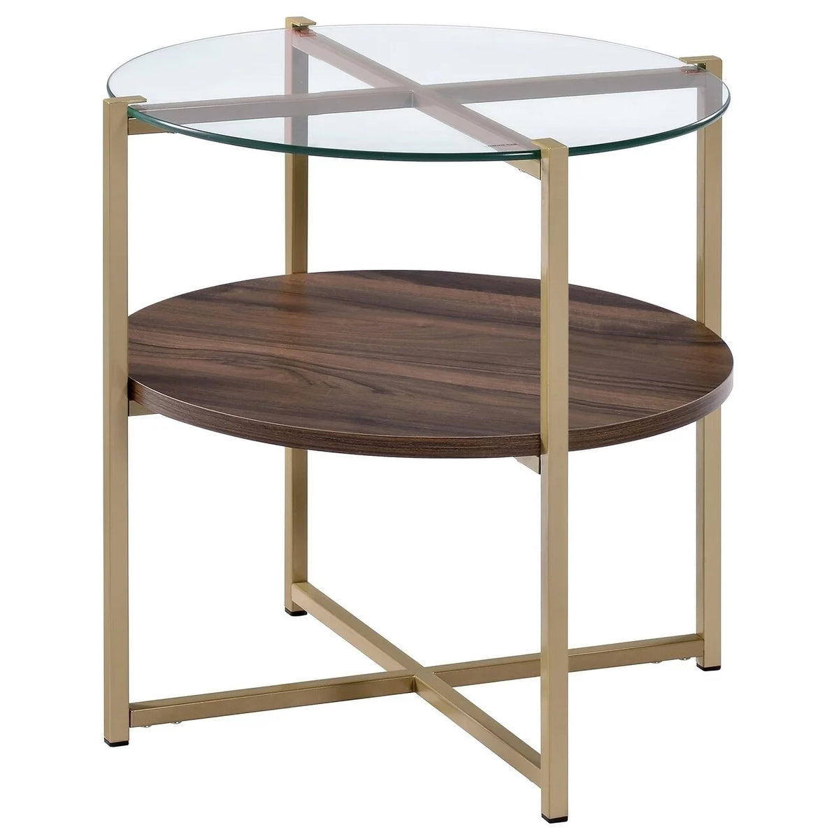 Round Wood and Metal End Table in Gold W622