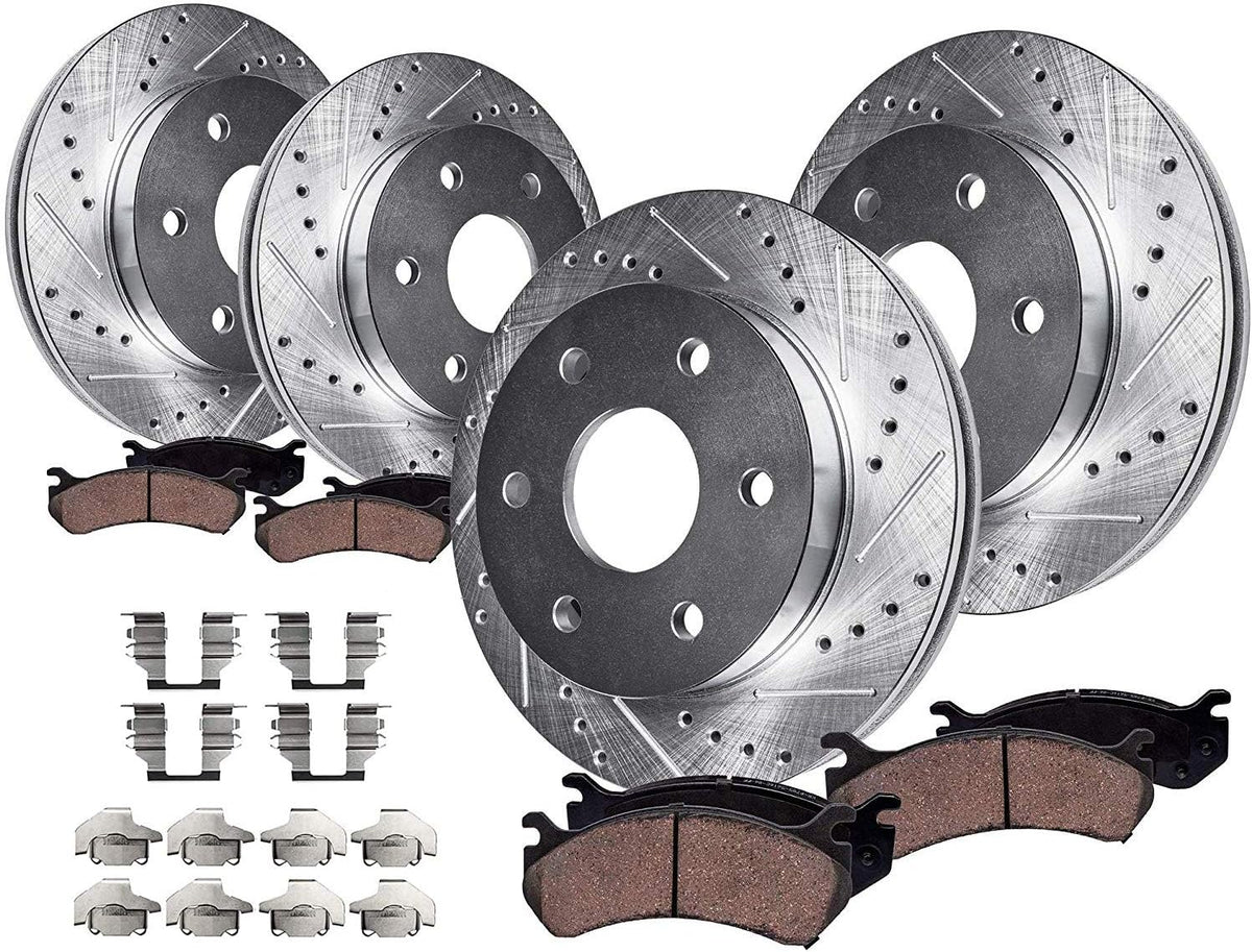 12.99" Front & Rear Drilled Slotted Rotors w/Brake Pads C19347