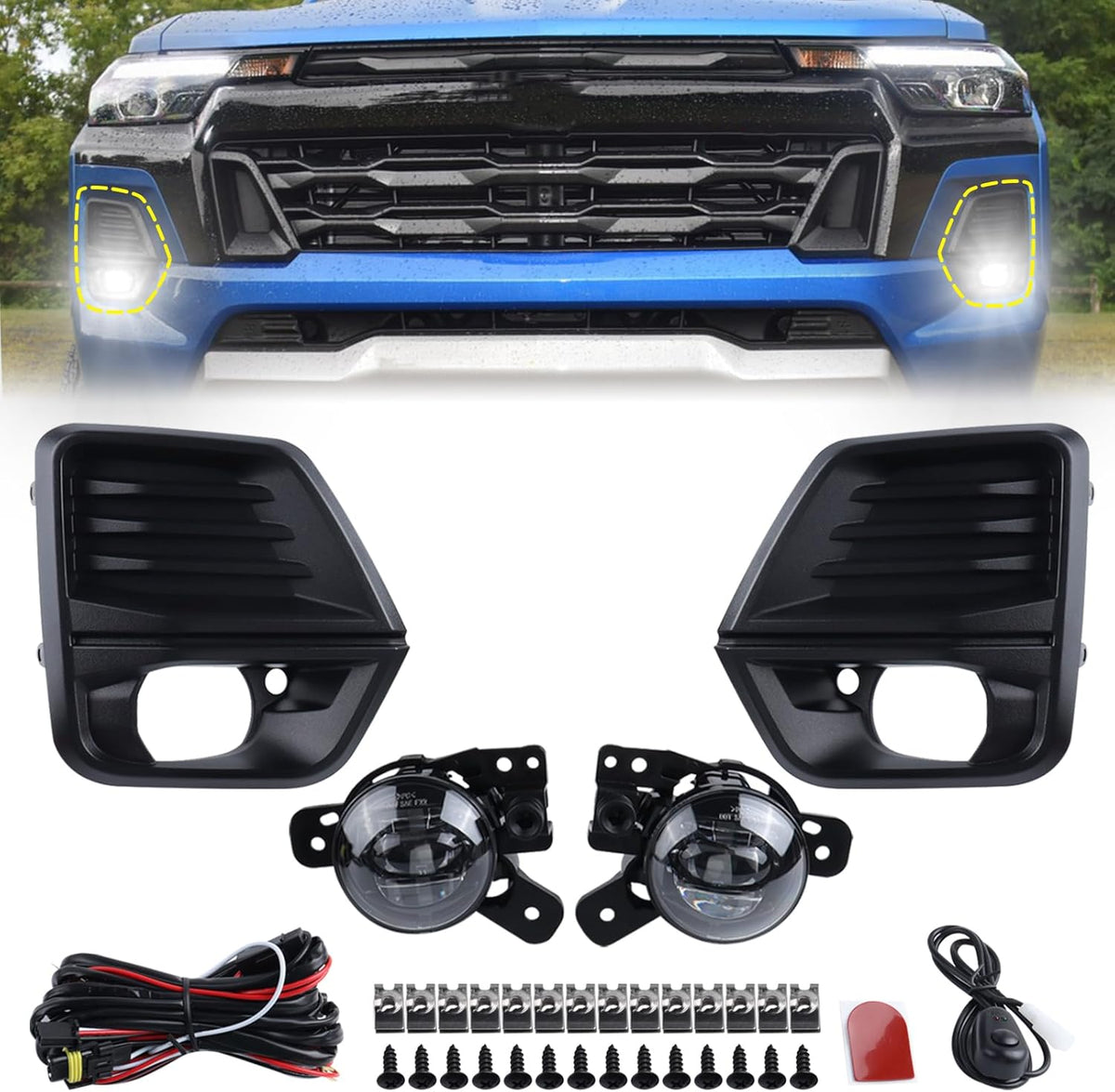 LED Fog Light Set 5pcs Front Bumper Lamp Assembly With Wire Harness Bulbs Cover Bezels N368677