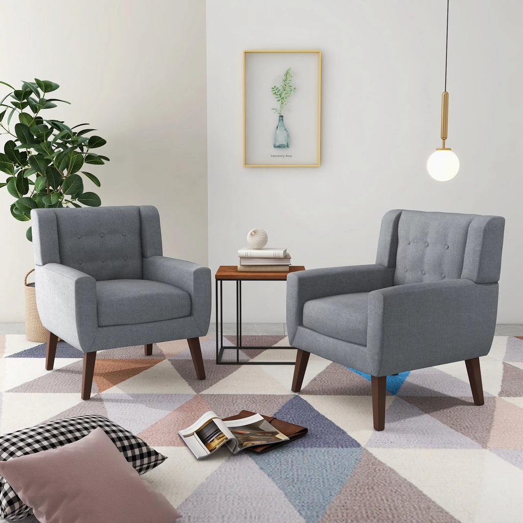 Grey Cotton Linen Accent Chair Set of 2 G345