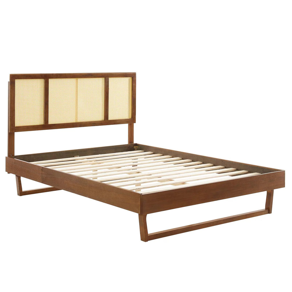 Walnut Cane and Wood King Platform Bed H168262