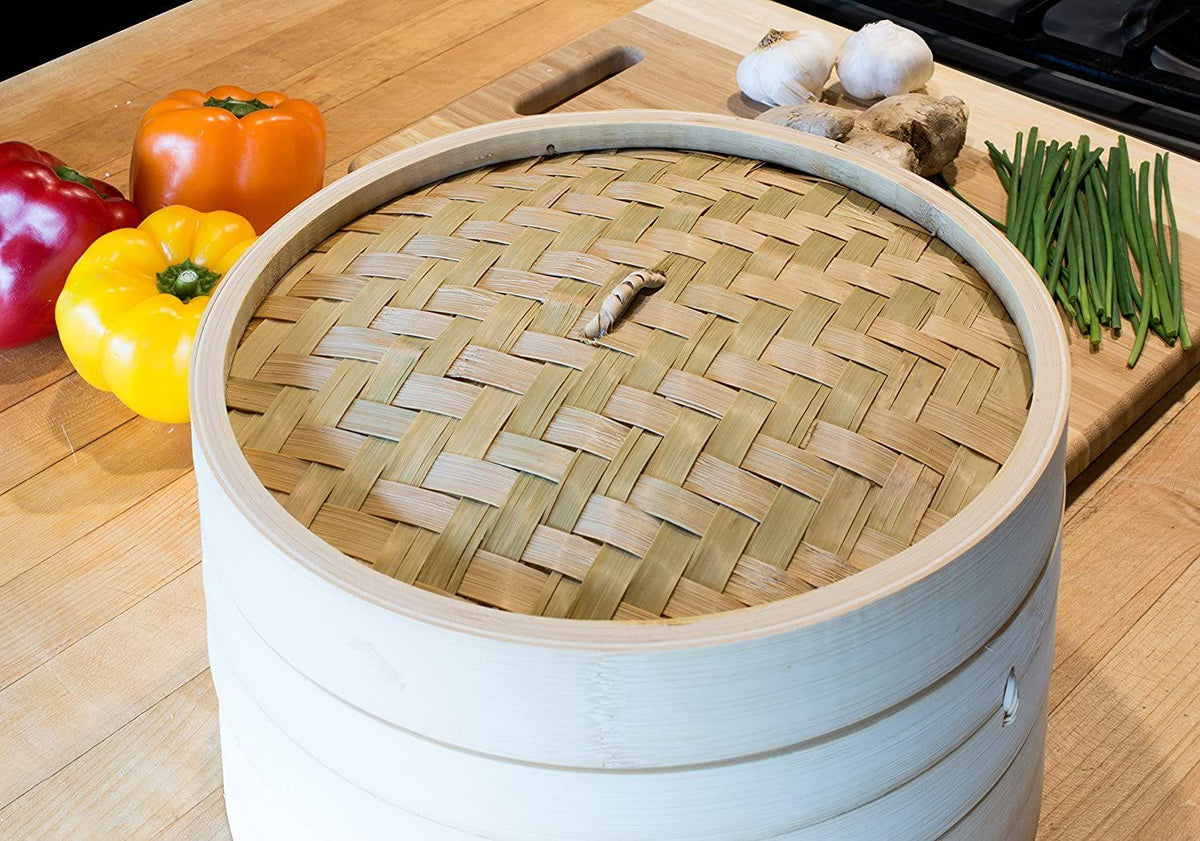 Food Steamer with Lid 12-Inch Natural Bamboo F7654