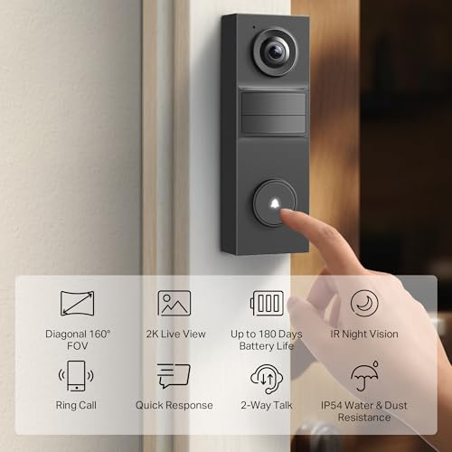 2K 5MP Wired Smart Video Doorbell Camera with Color Night Vision U858444