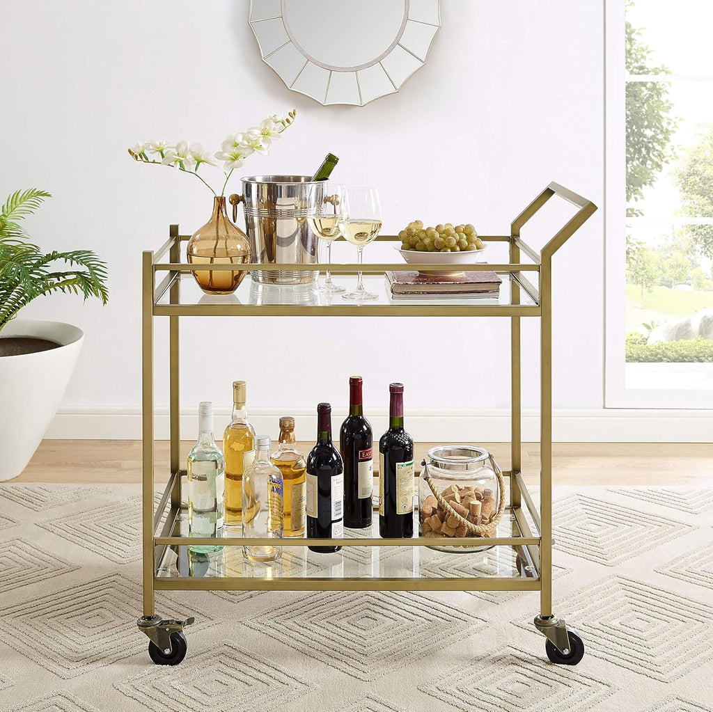 Gold and Glass Rolling Bar Cart S117548
