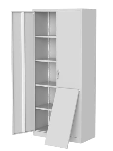 Black Metal Storage Cabinet with Doors and 4 Shelves Y213497