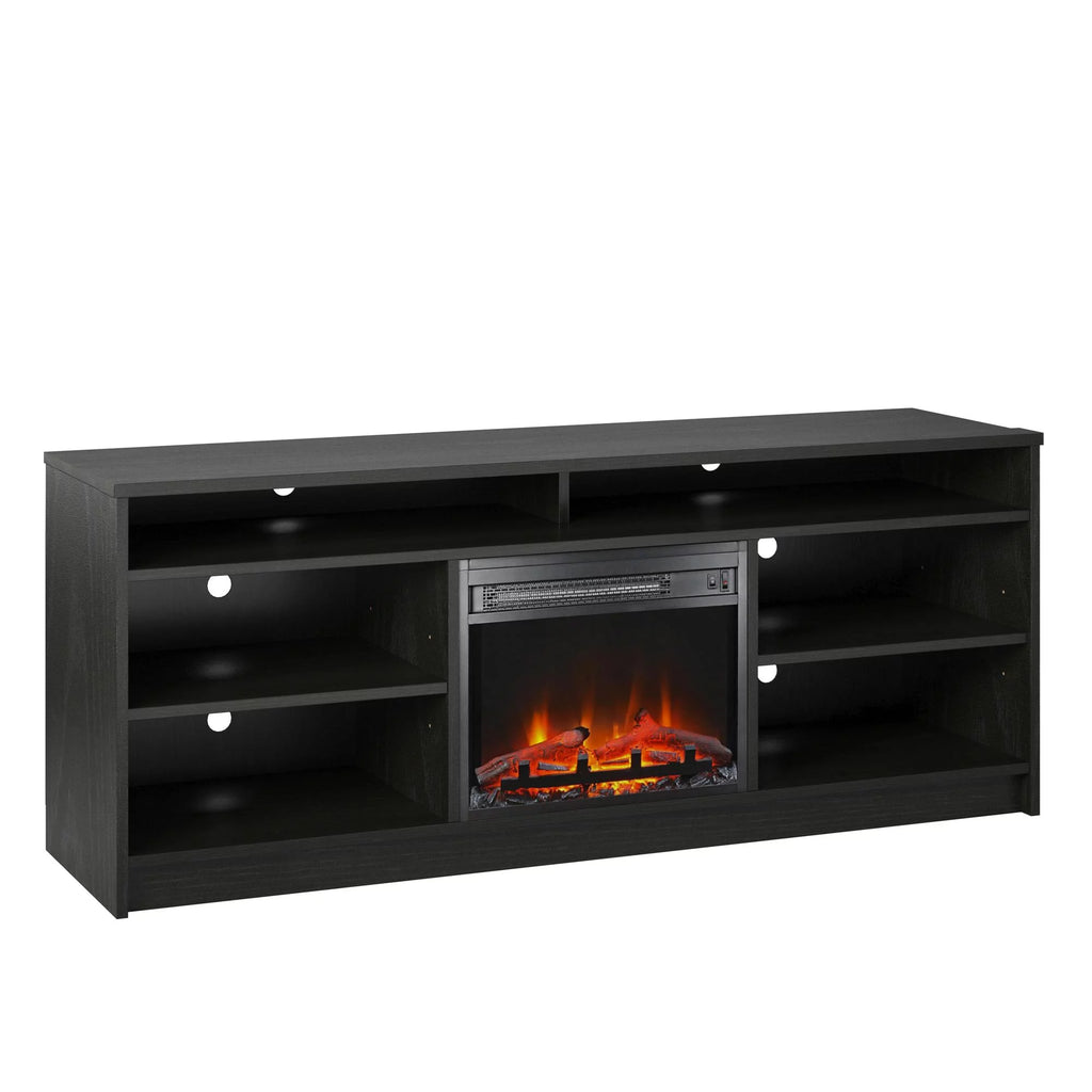 Black Oak TV Stand with Electric Fireplace Insert and 6 Shelves R45900