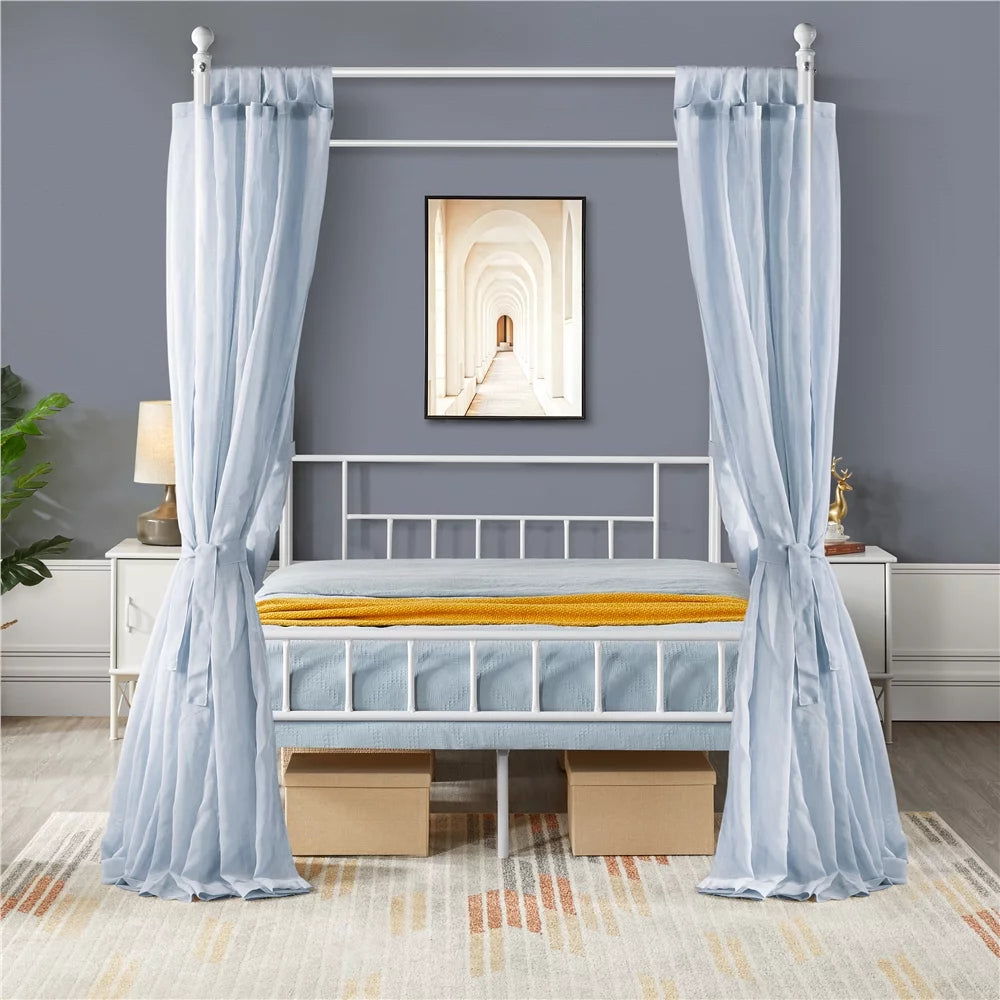 White Metal Canopy Bed Frame with Headboard and Footboard S153049