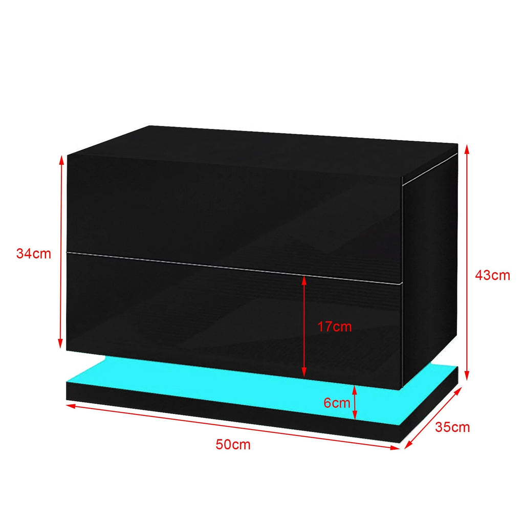 Black 2 Drawer High Gloss Nightstand X7579