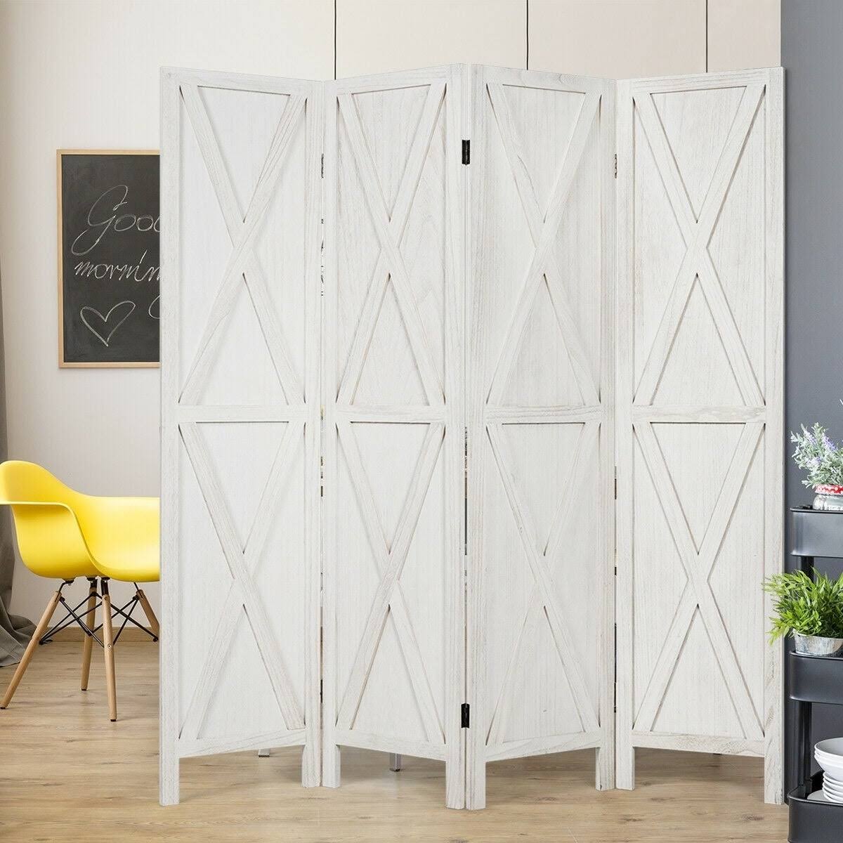 Brown 4 Panels Folding Wooden Room Divider S8129