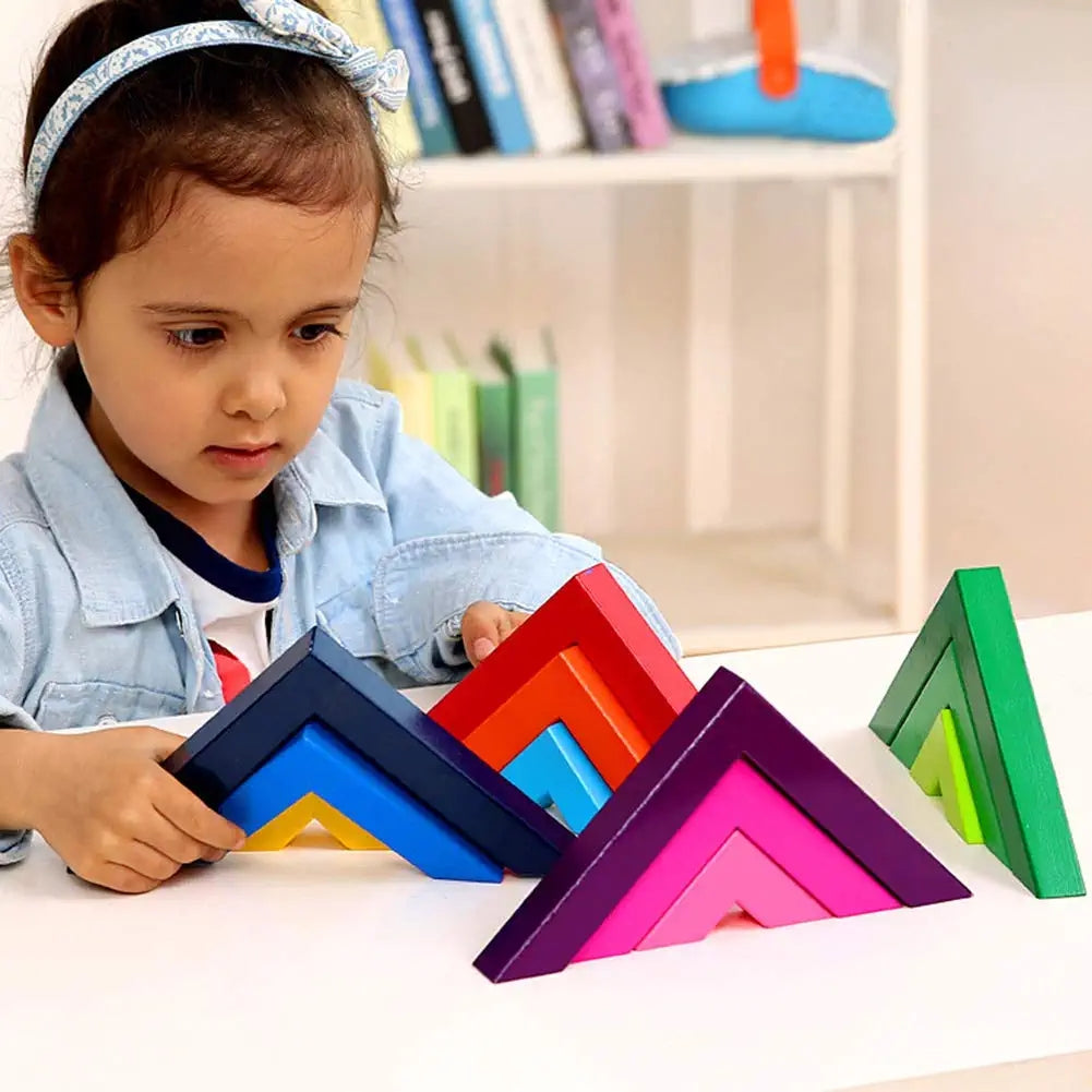 12 Piece Wooden Rainbow Stacking Nesting Building Blocks Toy M60962