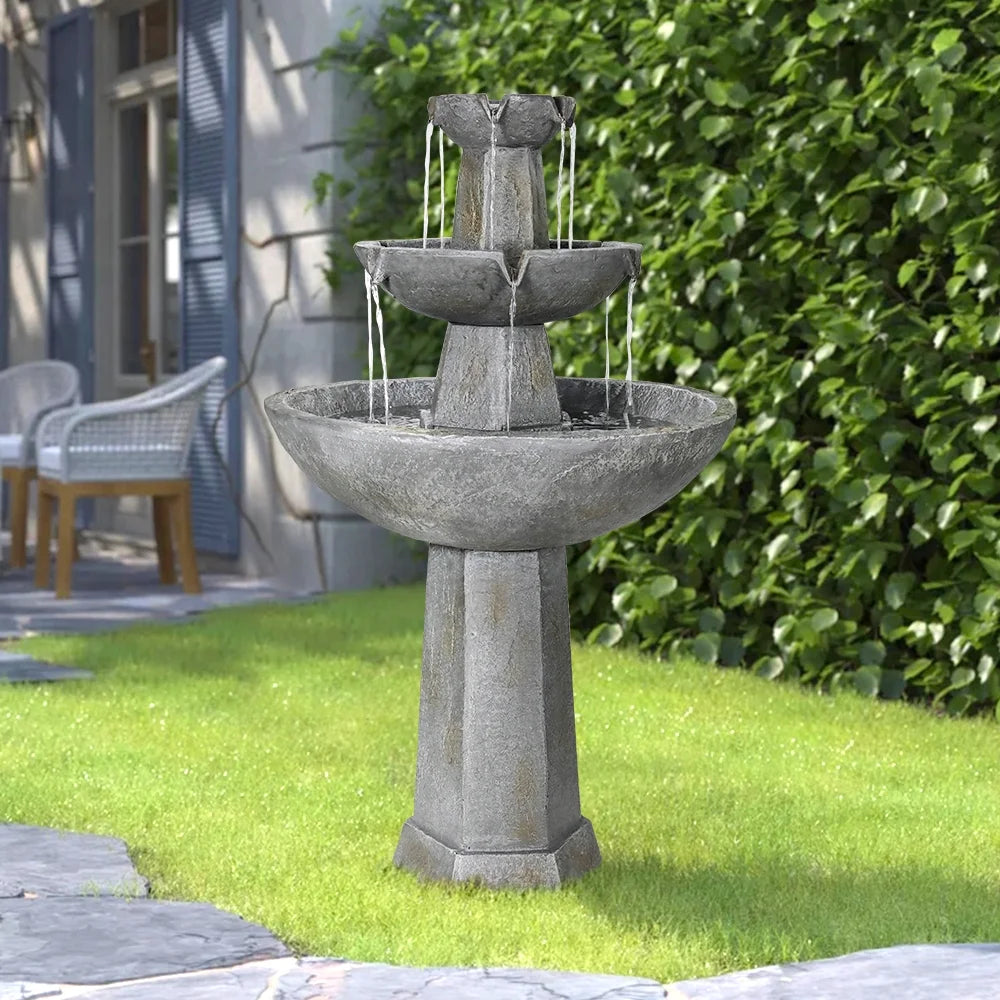 3 Tier Freestanding Waterfall Fountain with Bird Bath X90204