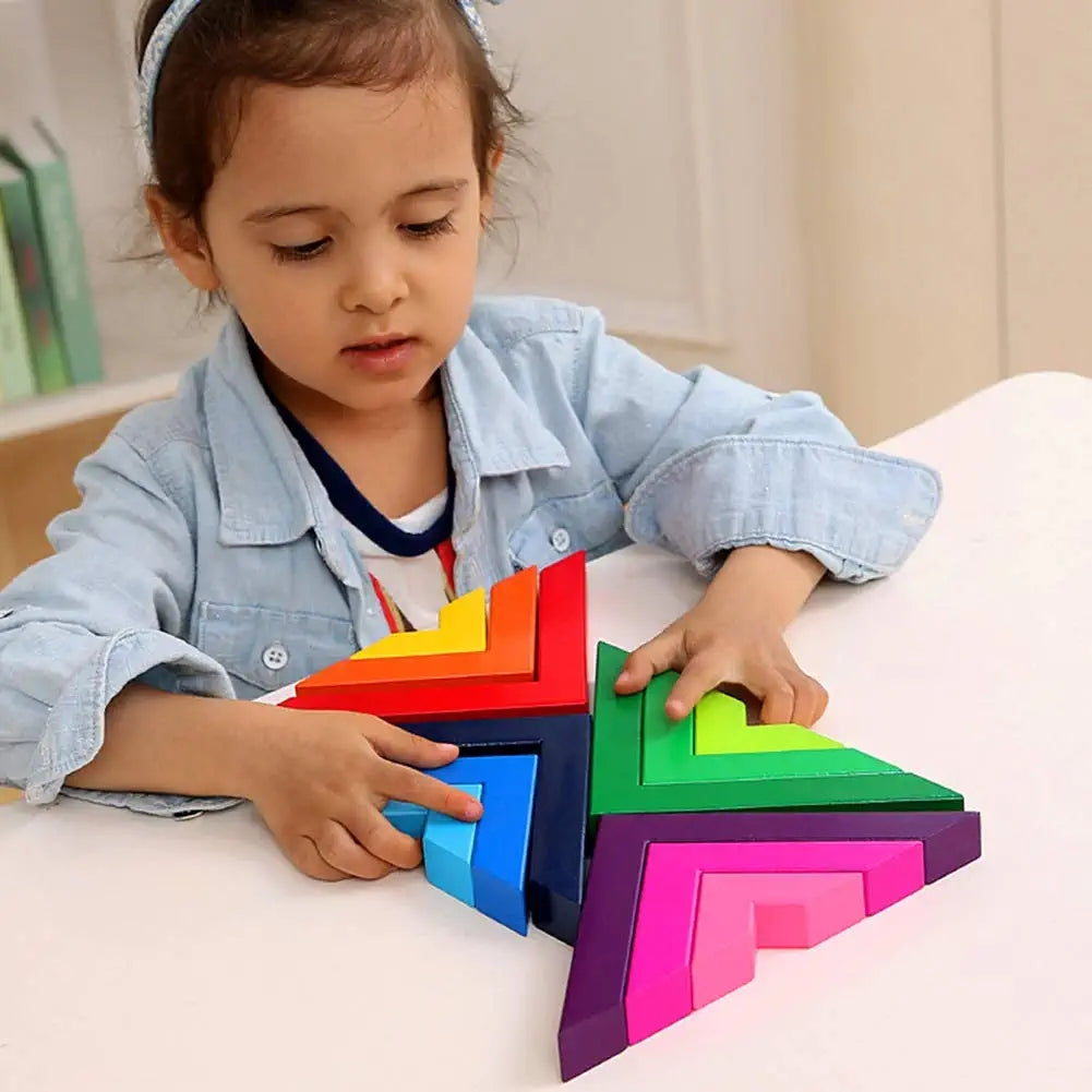 12 Piece Wooden Rainbow Stacking Nesting Building Blocks Toy M60962