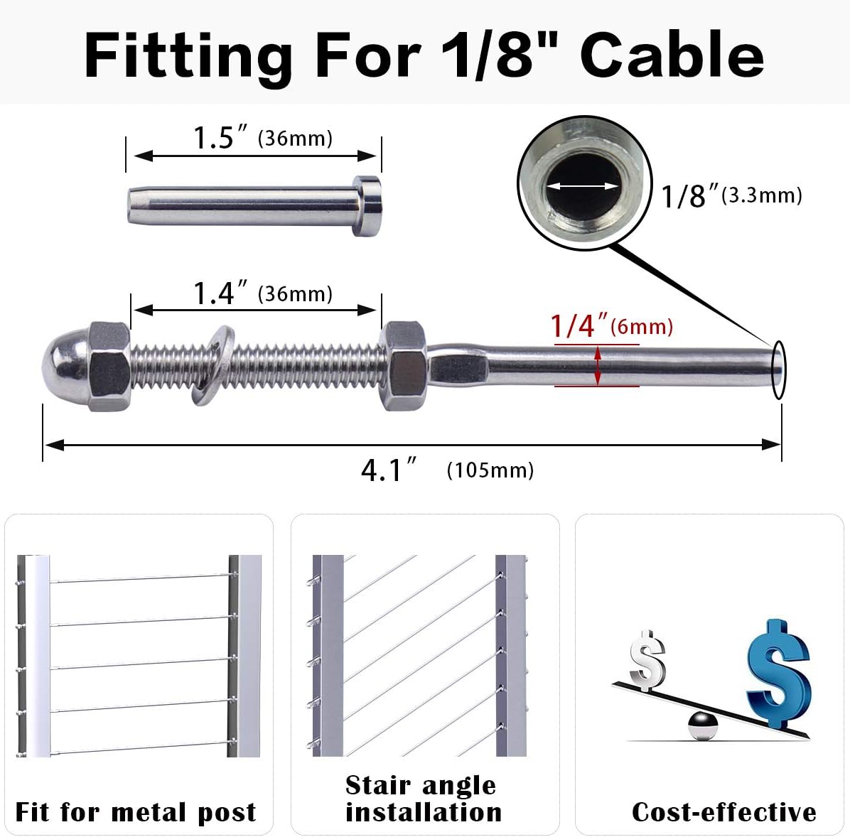 20Pack 1/8 Cable Railing Kit T316 Stainless Steel Terminal F208947