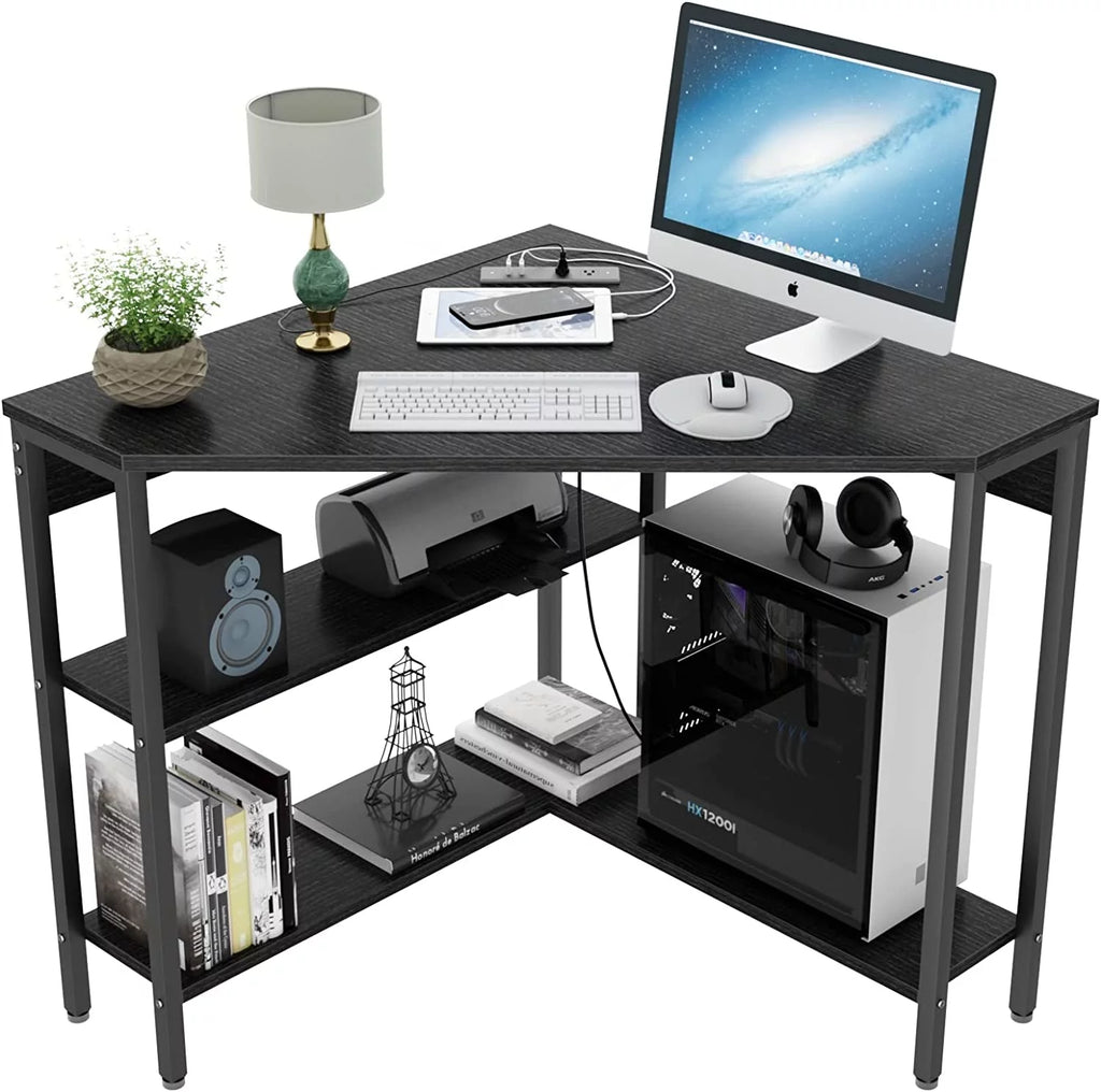 Corner Desk with Outlets USB Ports Storage Shelves I349