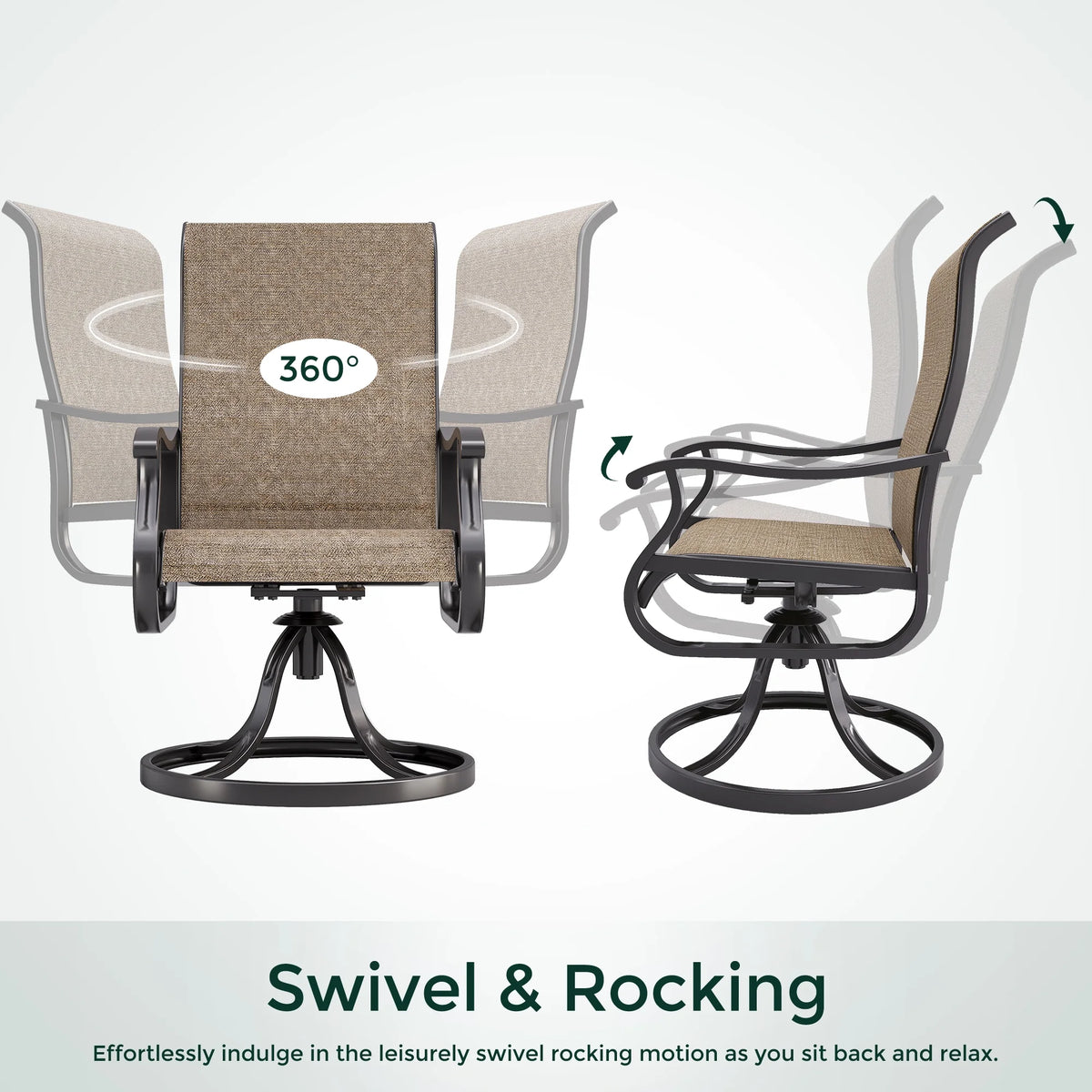 Khaki Swivel Outdoor Chairs Set of 2 Textilene H656632