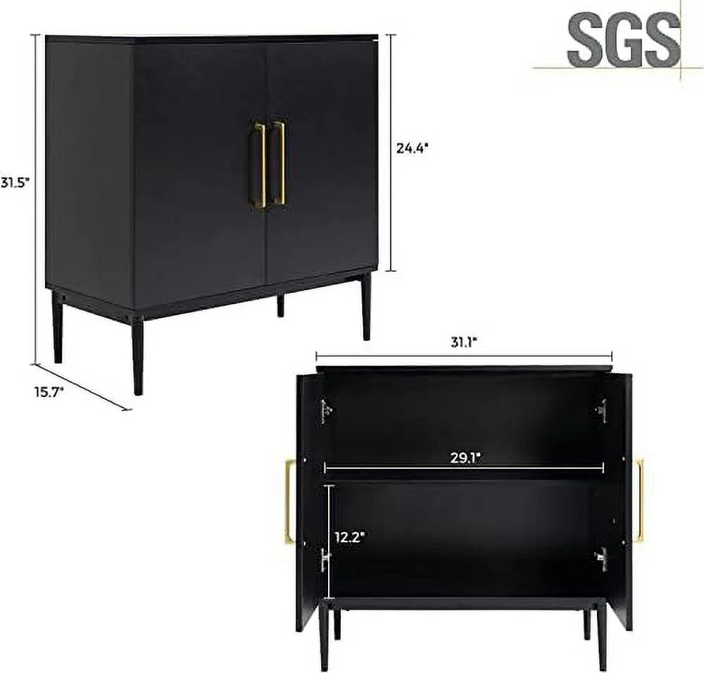 Set of 2 Black Wood Accent Cabinet with Doors E771250