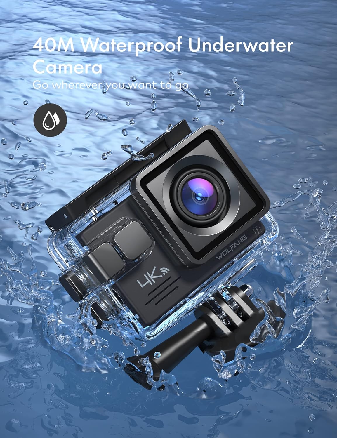 4K 30FPS 20MP Waterproof Action Camera with Remote Control, 2x1050mAh Batteries and Mount Accessories Kit E672800