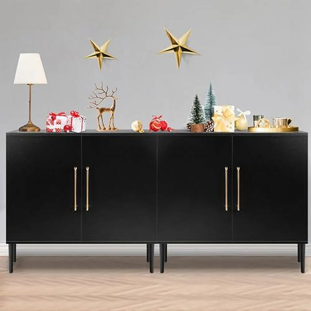 Set of 2 Black Wood Accent Cabinet with Doors E771250