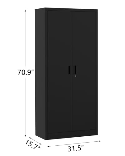 Black Metal Storage Cabinet with Doors and 4 Shelves Y213497