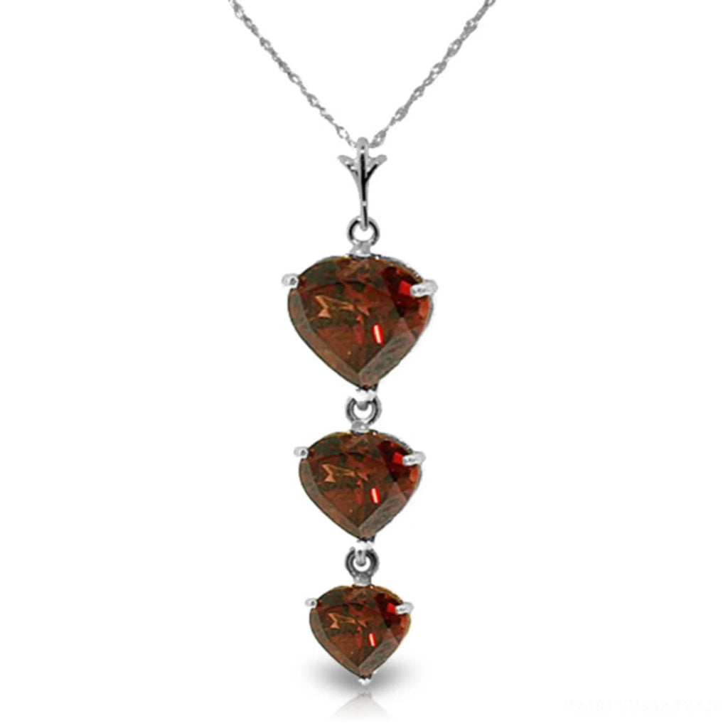 14k 22" Solid White Gold Necklace with Natural Heart-shaped Garnets L714524