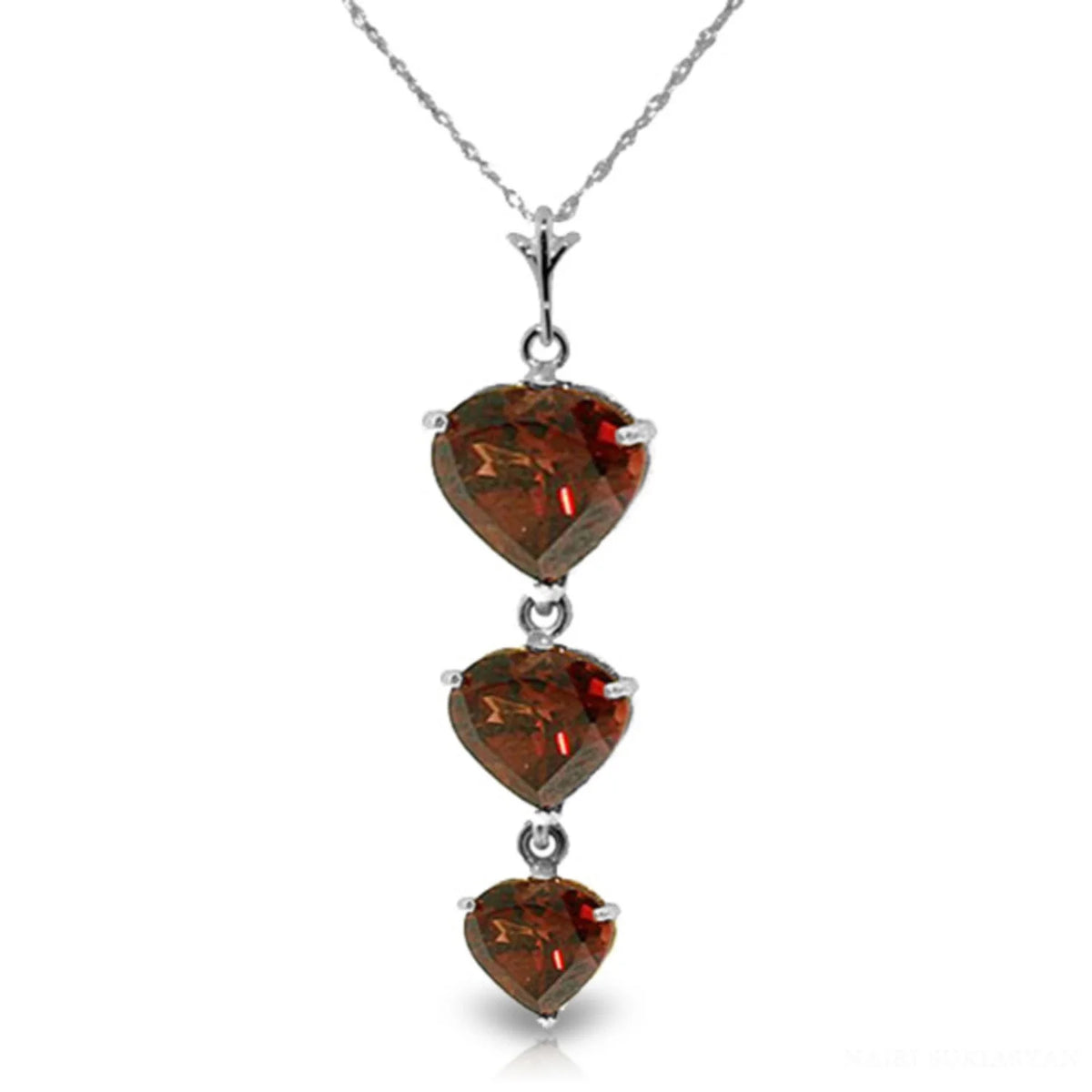 14k 22" Solid White Gold Necklace with Natural Heart-shaped Garnets L714524