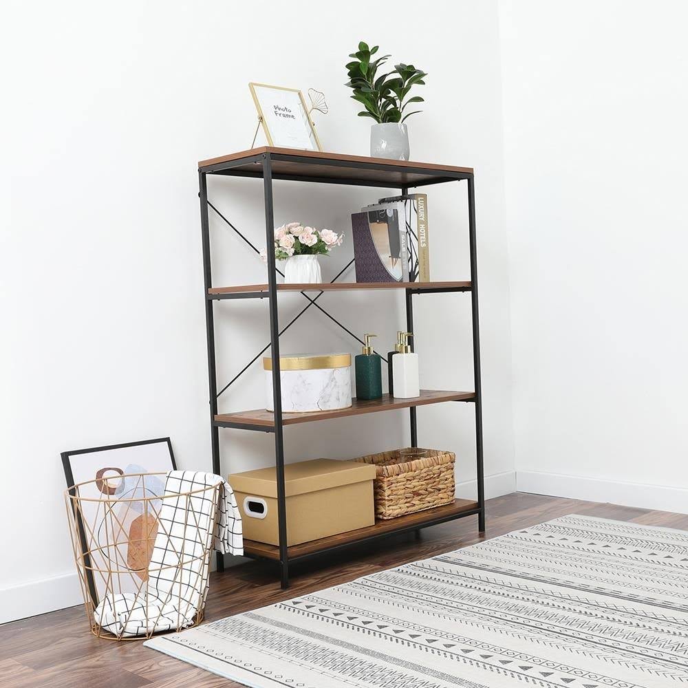 4-Tier Industrial Metal and Wood Bookcase H3136