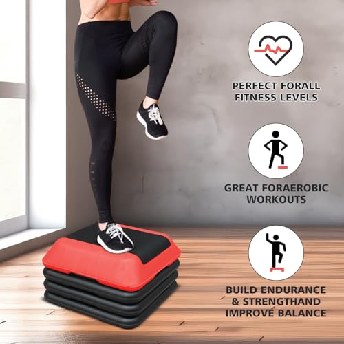 16"x16" Exercise Aerobic Step Platform with 4 Risers, Adjustable Height 4"-6''-8''-10''-12" J349543