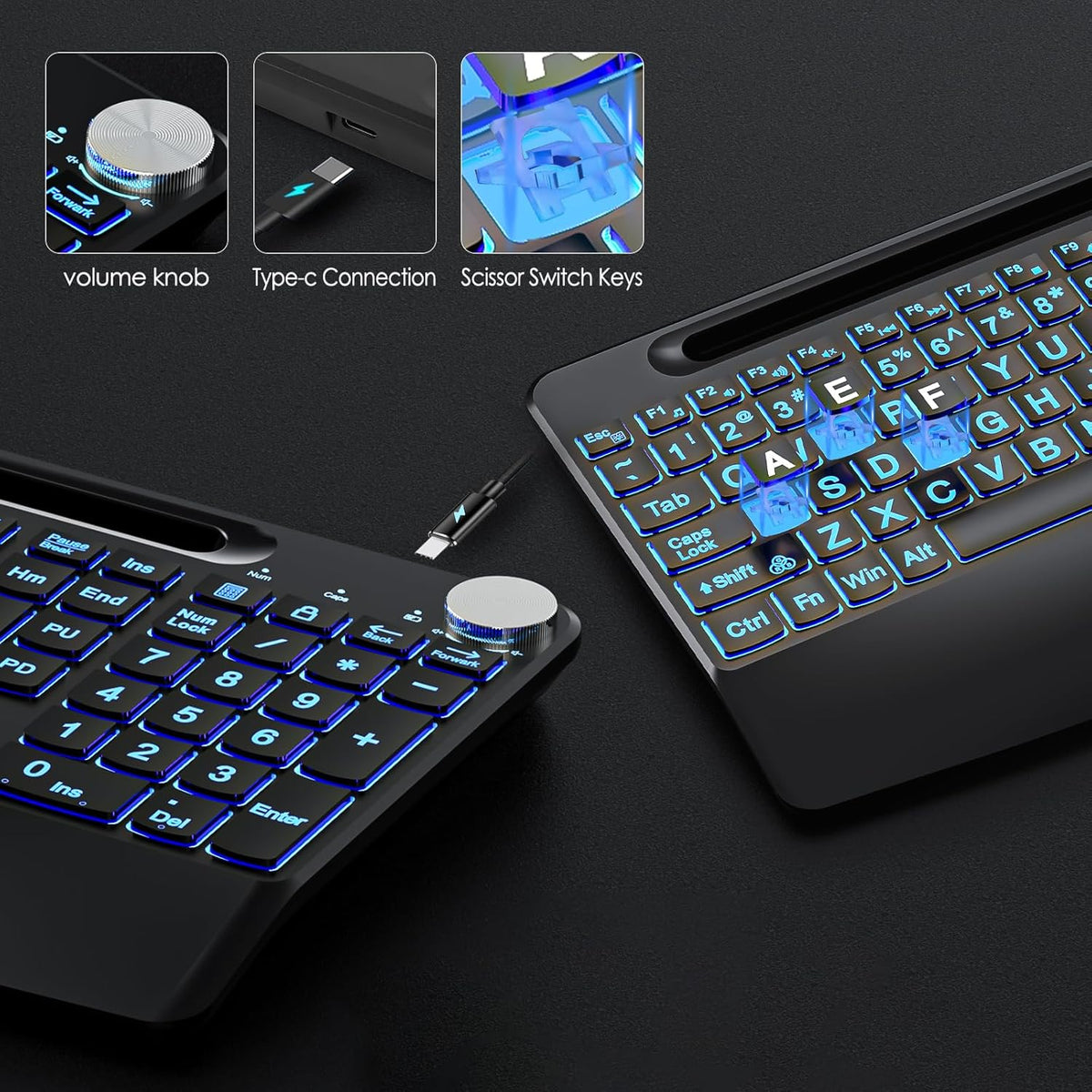 2.4G Wireless Large Print Full Size Keyboard with 7 Colored Backlit J4995