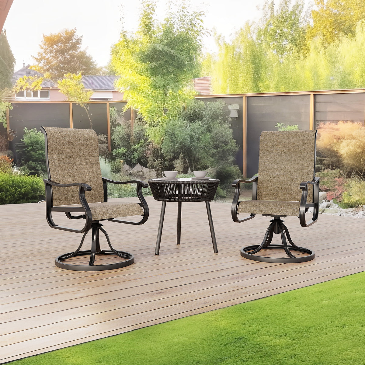 Khaki Swivel Outdoor Chairs Set of 2 Textilene H656632