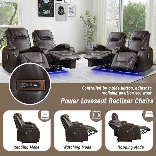 Brown Electric Power Loveseat Recliner Chair with Storage Armrest R7681