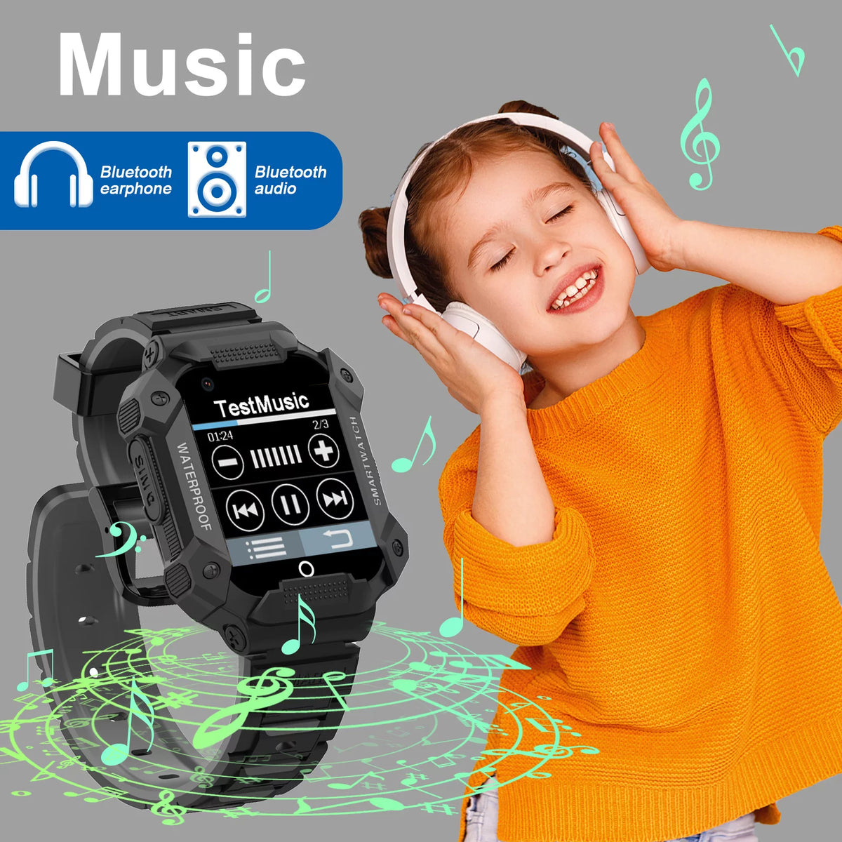 Black Kids Smart Watch with 4G SIM GPS D5433
