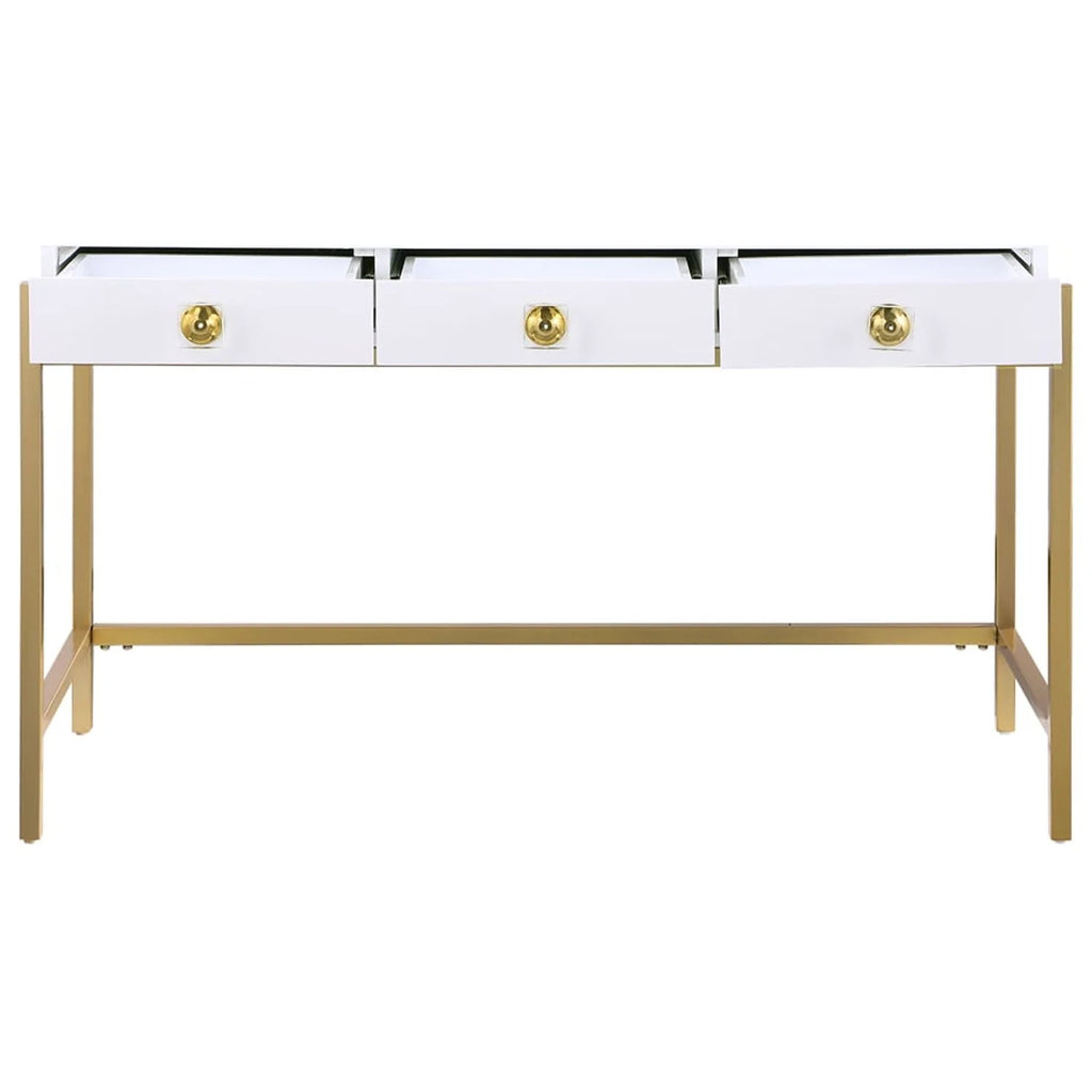 White Lacquered Computer Desk with Gold Frame K89901