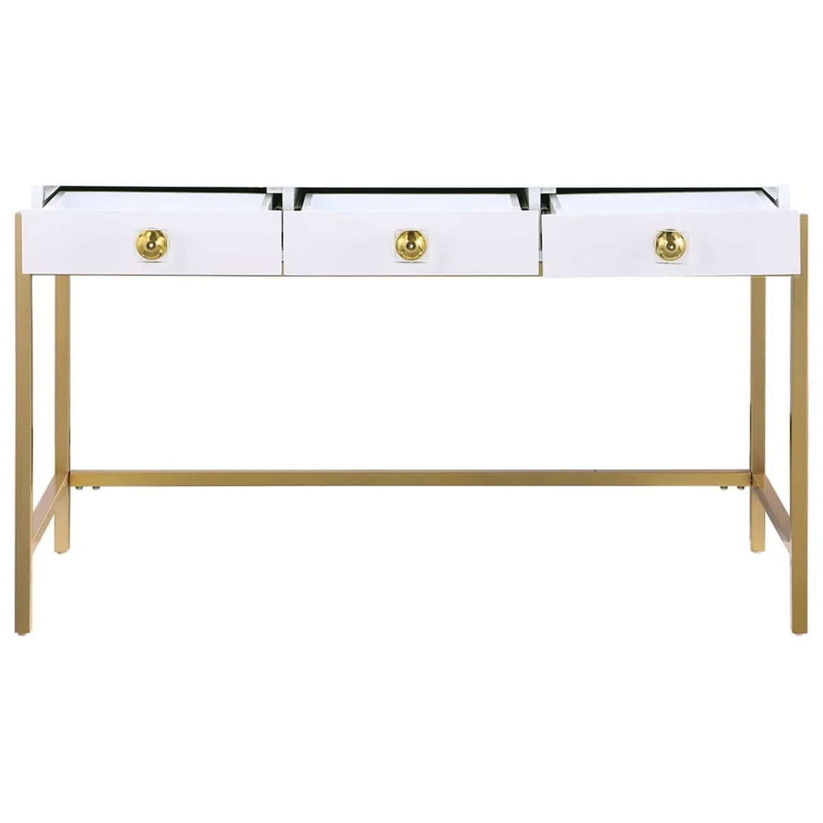 White Lacquered Computer Desk with Gold Frame K89901